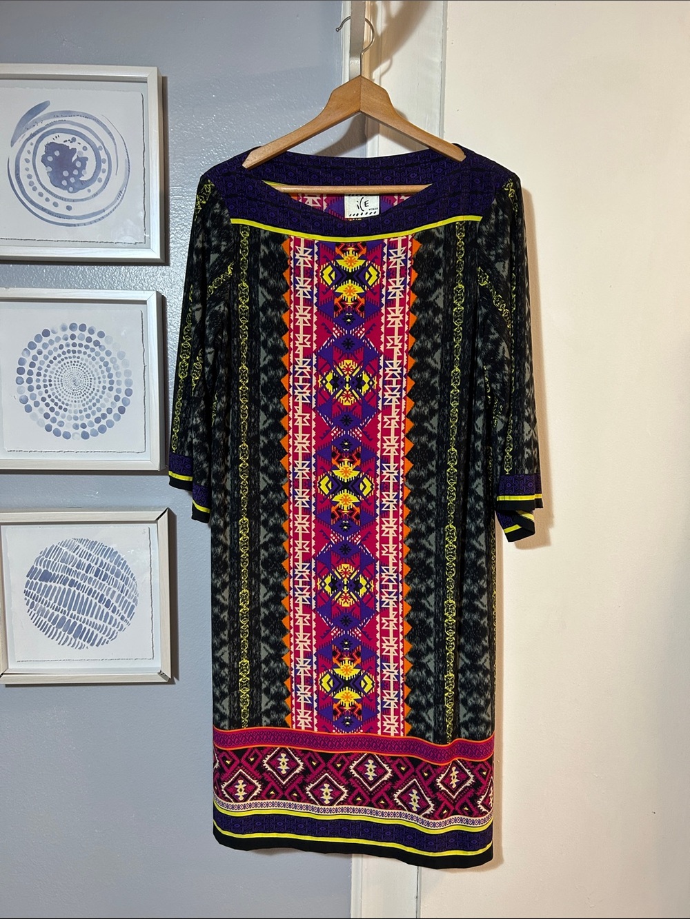 Vintage Y2K I.C.E. Aztec Print Fairy Whimsical 90s Vibe Shift Dress Size 10